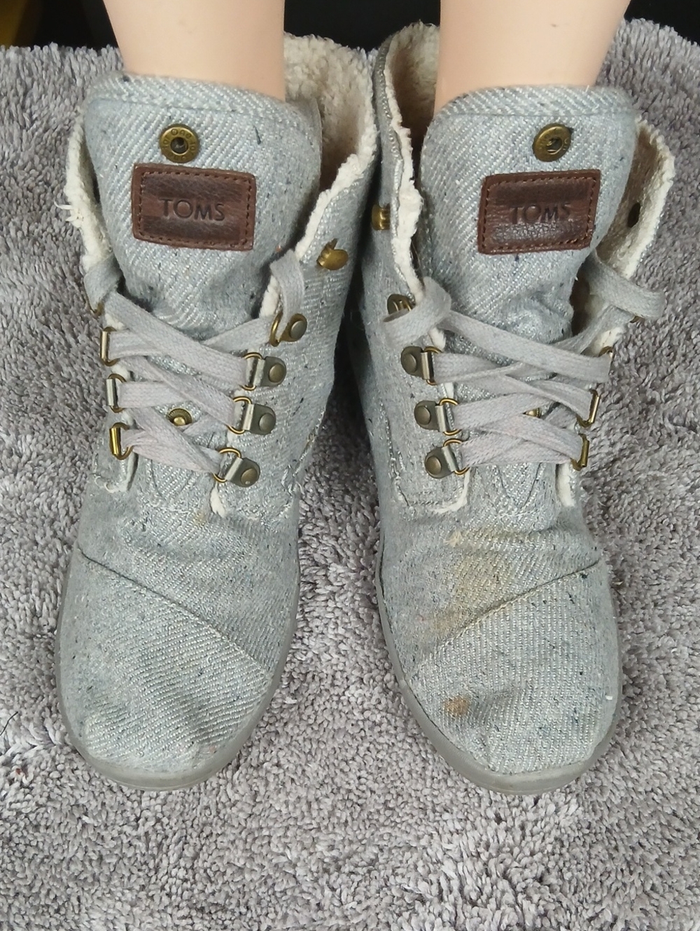 TOMS Nepal Grey Herringbone Faux Shearling Booties